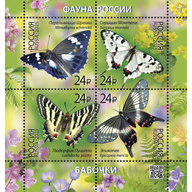 Россия 2025 г. № 3414-3417. Фауна. Бабочки. Квартблок